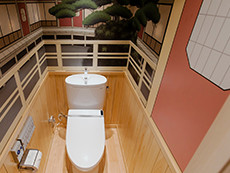 【歌舞伎ルーム‐松の間】作品の舞台背景をデザインしたトイレ　&copy;SHOCHIKU